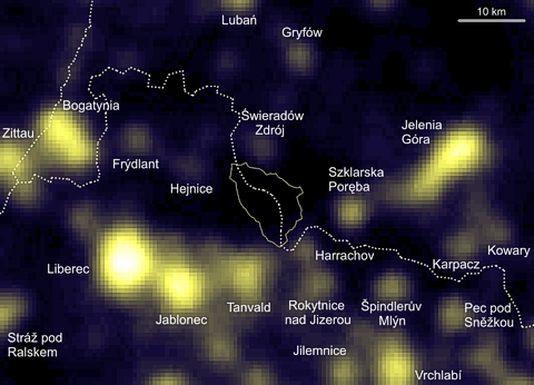 Gry Izerskie i okolice - satelitarne zdjcie nocne